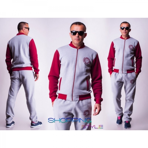 Одежда Спортивный костюм бомбер трехнитка 038 светло-серый+красный